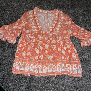 C&C California Orange Floral Blouse